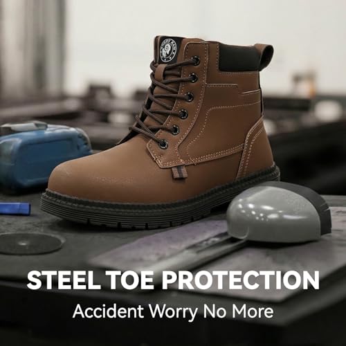 Image of ANGRYRAM Steel Toe Work Boots Waterproof & Slip Resistant for Men Women | ASTM Standard Safety Shoes, Width Option, Anti-puncture Midsole, Non-silp Rubber Outsole, Arch Support, For Work & Outdoors