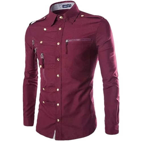 Mens Multiple Zipper Wears Metal Button Up Shirts Steampunk Coat Long Sleeve Gothic Punk Men Cargo Work Shirt2