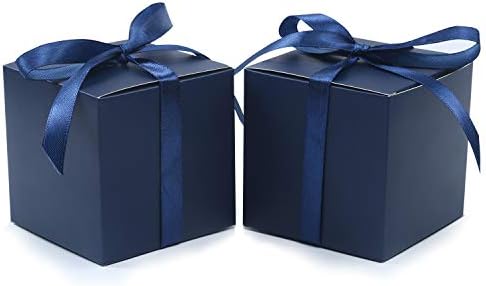 COTOPHER 60pcs Small Gift Boxes, Favor Boxes 2x2x2 inches Paper Gift Boxes with Ribbons Candy Box for Wedding Favors Baby Shower Bridal Shower Birthday Party (60pcs 2x2x2, Blue)