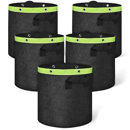 ELAKIRI Lot de 5 sacs de plantation de 20 l (5 gallons) en feutre et tissu non tissé de 300 g/m², pot en tissu avec poignées et trous renforcés multifonctions, pots en tissu pour le jardinage, tomates