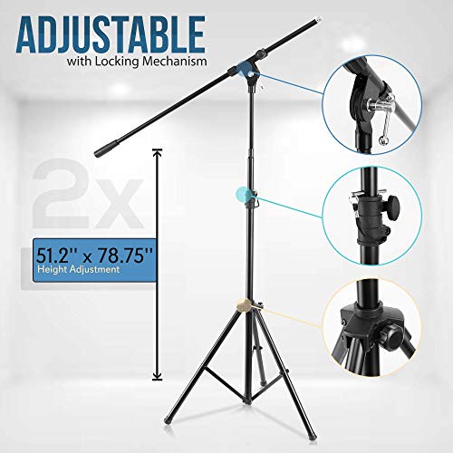 Adjustable Tripod Microphone Boom Stand - Pair Of Universal Heavy Duty Lightweight Professional Compact Stage Studio Floor Standing Boom Mic Tripod Holder W/ Standard 5/8" Mic Adapter - Pyle Pmks56X2 #TOP1