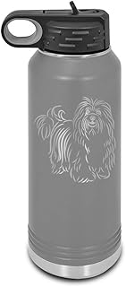 Havanese Laser Engraved Water Bottle Customizable Polar Camel Stainless Steel Many Colors Sizes with Straw - Blanquito Body dog canine pet - 32 oz - Dark Gray