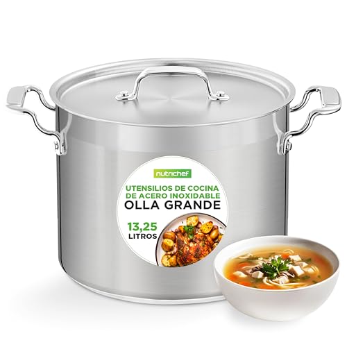 NutriChef Olla de cocina de acero inoxidable – Olla de inducción de 14 cuartos de galón, olla de sopa con tapa de acero inoxidable, compatible con placas de inducción, cerámica, vidrio y halógenas NutriChef Olla de cocina de acero inoxidable – Olla de inducción de 14 cuartos de galón, olla de sopa con tapa de acero inoxidable, compatible con placas de inducción, cerámica, vidrio y halógenas