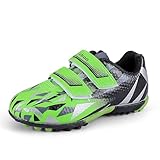 MiFeloo Kids Soccer Turf Cleats Indoor Soccer TF Shoes Toddler Little Boys Girls Black/Green 9(M) US