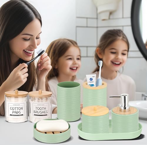IMAVO Green Bathroom Set,26Pcs Bathroom Accessories Set with PVC Shower Curtain,Rugs,Trash Can,Tray,Soap Dispenser,Soap Dish,Toothbrush Holder,Toothbrush Cup,Toilet Brush Holder and Qtip Holders by IMAVO - Image 8