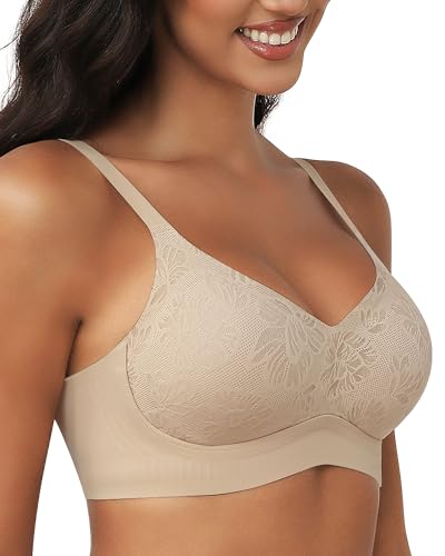 Bras for Women Lace V Neck Seamless Wireless No Underwire Supportive Pushup Brasieres Comfortable T Shirt Bra