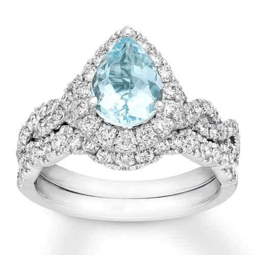 1CT/2CT Aquamarine Ring 925 Sterling Silver Pear Cut Sterling Silver Sky Blue Aquamarine and White Moissanite Aquamarine Engagement Rings Aquamarine Gifts for Women