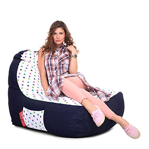 Image of Style Homez Urban Design Denim Canvas Star Printed Chair Bean Bag XXL Size Filled with Beans Fillers