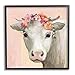 Stupell Industries Baby Horned Cattle Wildflower Floral Crown Soft Pink, Designed by Julia Purinton Black Framed Wall Art, 17 x 30