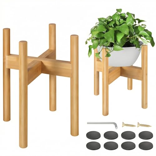 BESHOF 2 Pack Bamboo Plant Stands, Adjustable Plant Stand Indoor, Mid Century Modern Plant Stand,...