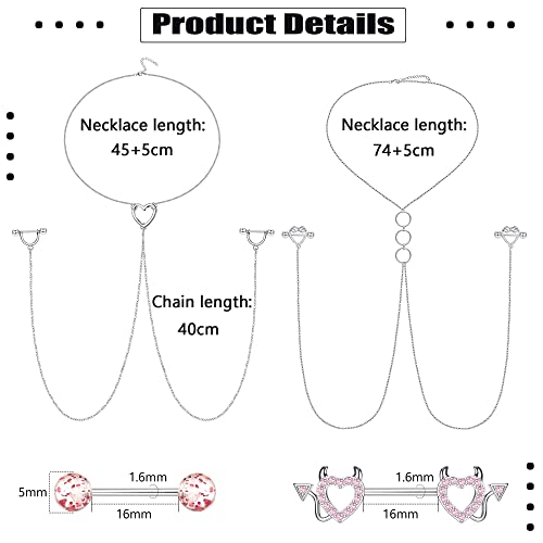 Joerica 14G Stainless Steel Nipple Rings For Women Cz Butterfly Heart Nipple Rings With Choker Necklace Nipple Barbell Body Piercing Jewelry #TOP1