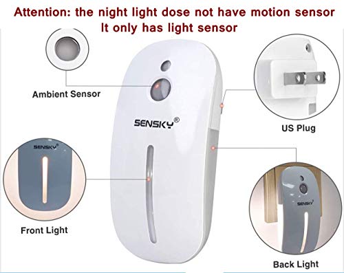 SENSKY Plug in Night Light 2 Levels Brightness Adjustable Soft Warm White Nightlight for Bathroom, Kitchen, Hallway, Stairs, Garages, 2-Pack (with Front Light and Back Light )