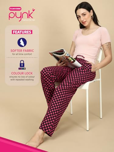 Image of PYNK by Lux Cozi Women's Cotton Printed Palazzo Pyjama Relaxed Lounge Pants | Super Soft Comfortable | Loungwear Pyjama Pant-Pack of 1