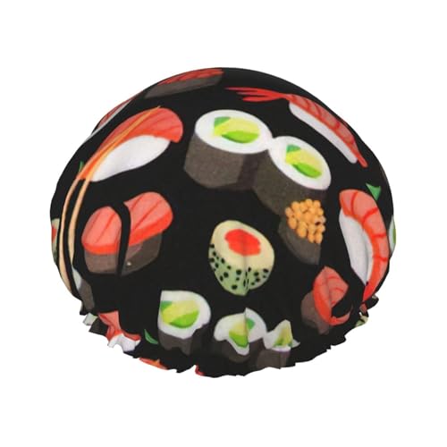 Gorro de ducha con estampado de camarones japoneses, gorro reutilizable con forro y banda elástica con dobladillo elástico
