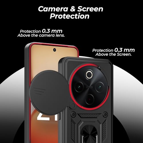 Image of A rtistque Armor Bumper Back Case Cover for Vivo T4 5G / iQOO Z10 5G | Stylish Ring Holder & Inbuilt Stand | Sliding Camera Cover | TPU Protective Design | Vivo T4 5G & iQOO Z10 Back Cover - Black