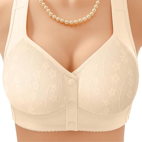 Daisy Lace Bras for Women Front Closure No Underwire Comfort Senior Wireless Snap Closing Bra2