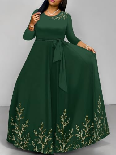 Image of Plus Size Maxi Dress for Women V Neck 3 /4 Sleeve Wrap Dress