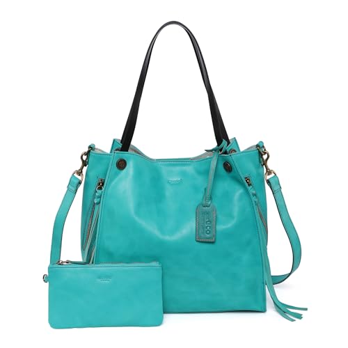 OLD TREND Womens Genuine Leather Daisy Tote Bag Aqua One
