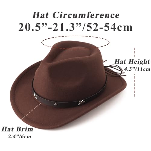 BQUBO Kids Western Hats Boys Girls Wide Brim Cowboy Hat Classic Felt Fedora Hats with Wind Lanyard for 3-8Y4