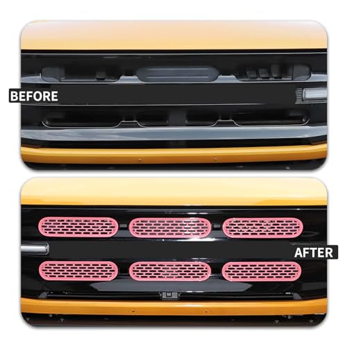 Image of Front Grill Mesh Grille Inserts Cover Frame Trims Kit 6Pcs Fit for Ford Bronco 2021-2026 2 /4 Door Exterior Accessories (Pink)