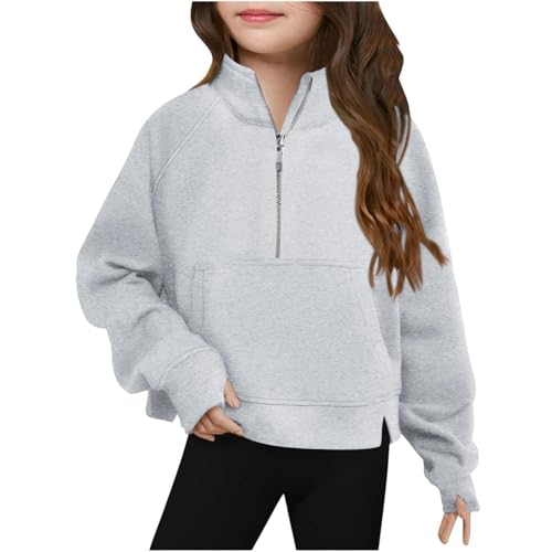 Girls Half Zip Collar Sweatshirt Cute Cropped Oversized Hoodie Pullover Sweater for Tween Girls Trendy Preppy Clothes