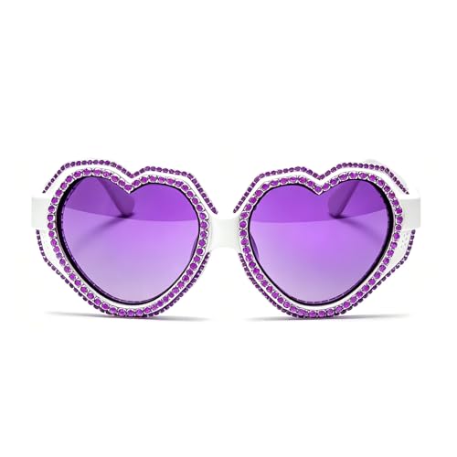 Image of laureles Fashion Rhinestone Heart Shaped Goggle Y2K Sunglasses Women One Piece Oversized Love Sun Glasses Men
