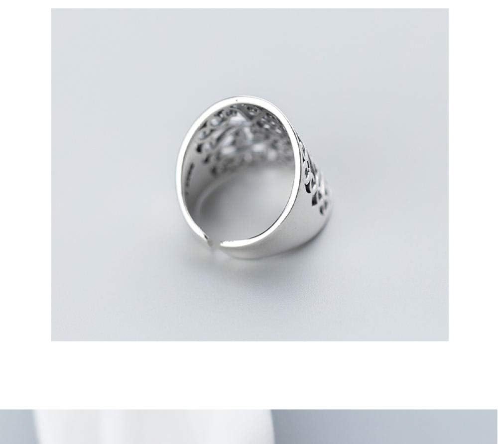 925 Verstellbar Silber Damen Offener Ring Vintage Durchbrochen Muster Breiter Ring Unisex Halloween Kleidung Kreative Party
