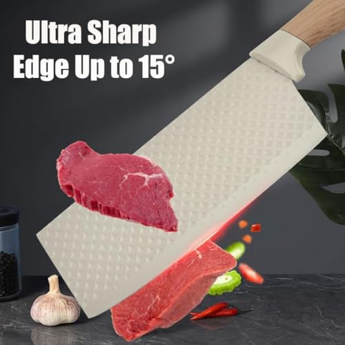 Image of Chef Knife with Leather Sheath, Full Tang Kitchen Knife with Ergonomic Wooden Handle, Multipurpose Stainless Steel Blade for Cutting Meat, Vegetables, Fruits (6 Piece Kitchen Knife Set)