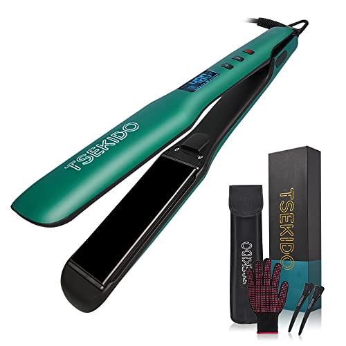 TSEKIDO Flat Iron Hair Straightener ,Professional 2 in 1 Straightening and Curling Ceramic Tourmaline Flat Iron with Dual Voltage , Digital LCD 480â„‰ Fast Heating Hair Iron(1.5 inch Plate)