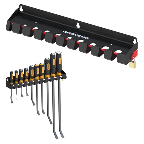 UNITEDPOWER Pry Bar Holder Lockable Wall Mount Storage Rack Organizer for Workshop Shed Garage Home Stores up to 10 13 Tools or Extensions