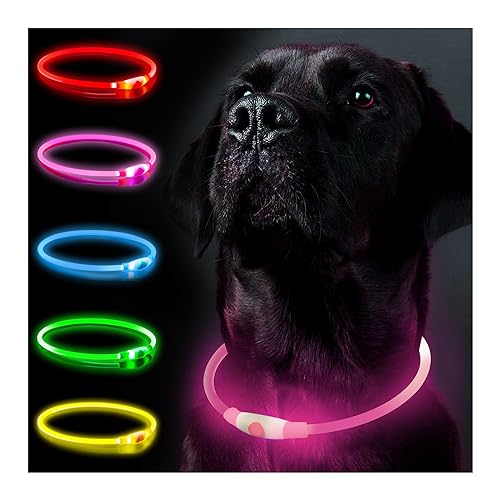 SerDa-Run Hundehalsband Leuchtend,Einstellbar Sicherheit Hundehalsband mit 3 Beleuchtungsmodi,USB Aufladbar Wasserdichtes LED Leuchthalsband für Große, mittlere und kleine Hunde