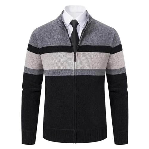 Men Striped Cardigan Slim Knitted Sweaters Stand Collar Zipper Knitting Sweatercoat4