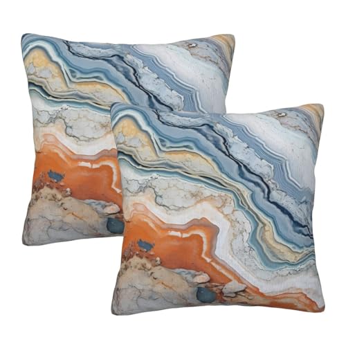 Yopiiefa Blue and Gold Marble Pillow Covers 18x18 Set of 2 Modern Throw Pillow Cover Farmhouse Outdoor Pillow Cases Square Holiday Decor for Home Couch
