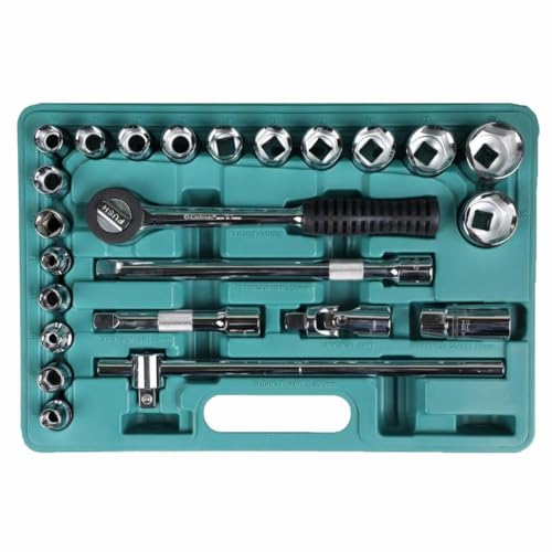 Eastman Sockets Set Of 24 Pcs, (12.7) 1/2 Inch Sq Drive, Bmc Pack, Chrome Vanadium Steel Wrench Set 6Pt (Below Set) Metal Tool Box Socket Spanners (E-2202-624-BM)