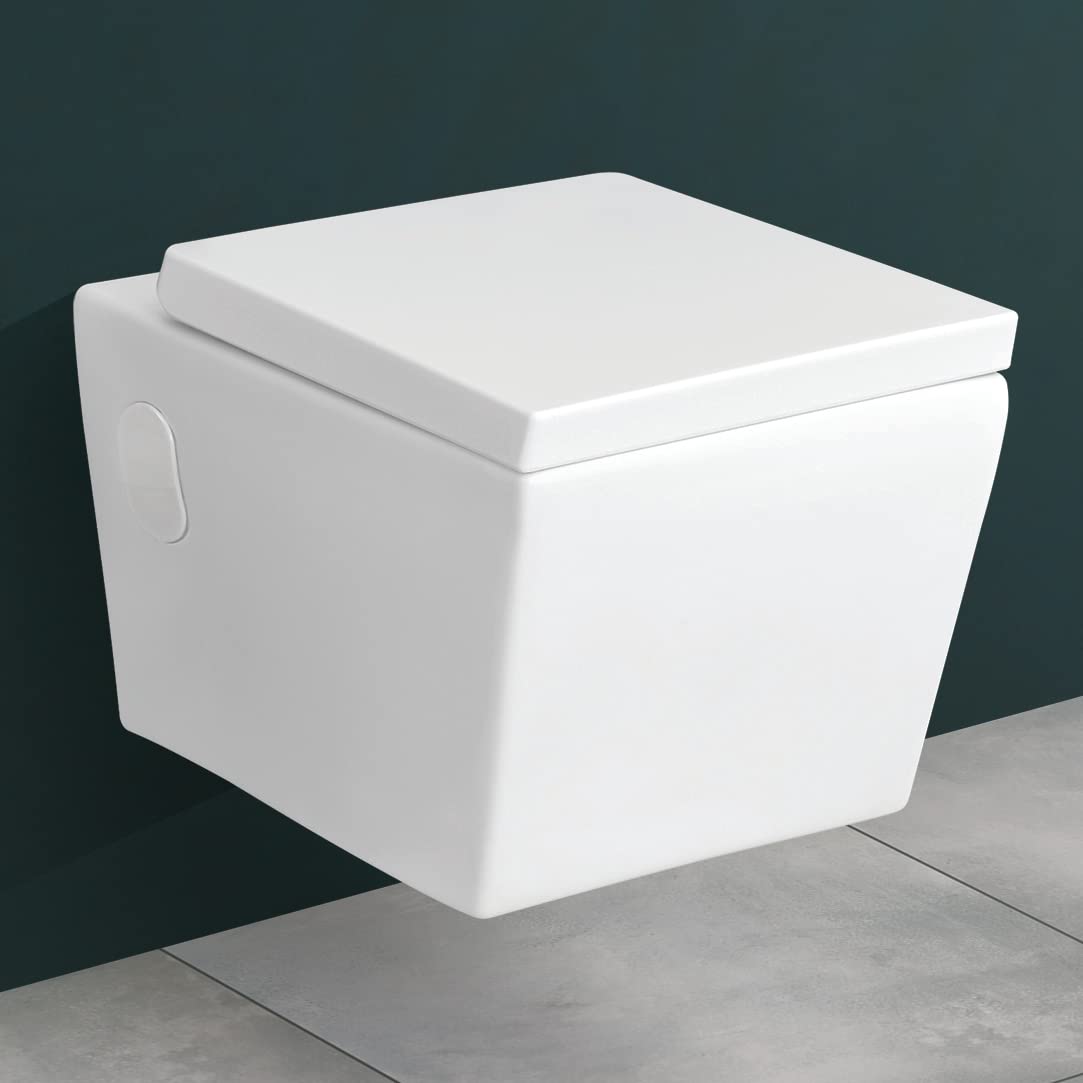 Plantex Platinum Ceramic Wall Hung Western Toilet/Commode for Toilet with Water Closet/Commode With Soft Close Toilet Seat - P Trap (White)