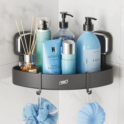 TAILI Corner Shower Caddy with Suction Cup Hooks, Aluminum Corner