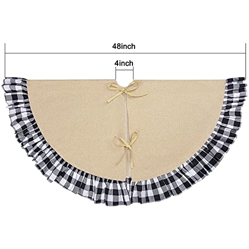 Yuboo Burlap Tree Skirt With Buffalo Ruffle Border,Jute Christmas Tree Mat For Fall Halloween White Black Xmas Tree Ornaments Decorations #TOP4