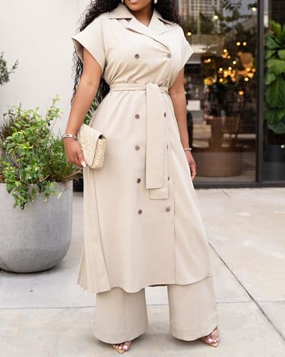 Tbahhir Women's Casual Jacket Outfits 2 Piece Pants Sets Pleated Long Cardigan Wide Leg Baggy Trousers Business Suit2