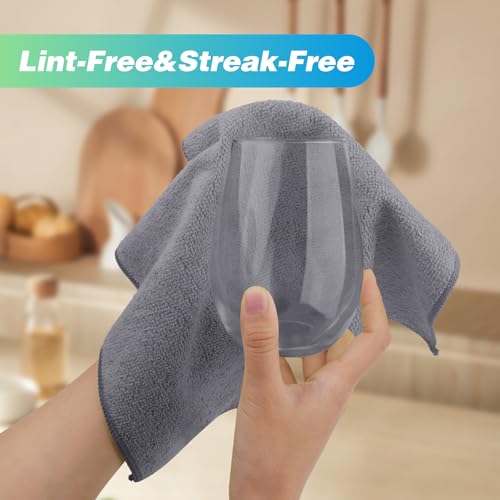 Image of HOMEXCEL Grey Microfiber Cleaning Cloth, 24 Pack Absorbent Cleaning Rags, Lint-Free, Streak-Free Cleaning Towels for Car Kitchen House, 12 inchX11 inch