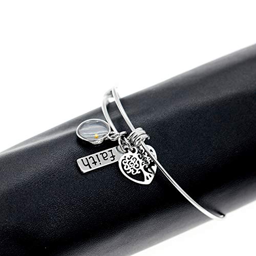 Image of Uloveido Stainless Steel Tree of Life Bangle Mustard Seed Pendant Faith Cuff Bracelet Gifts for Women Teen-Girls Y639
