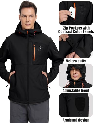 Men's Softshell Jacket Lightweight Waterproof Hooded Insulated Rain Jacket Windbreaker for Hiking & Travel4
