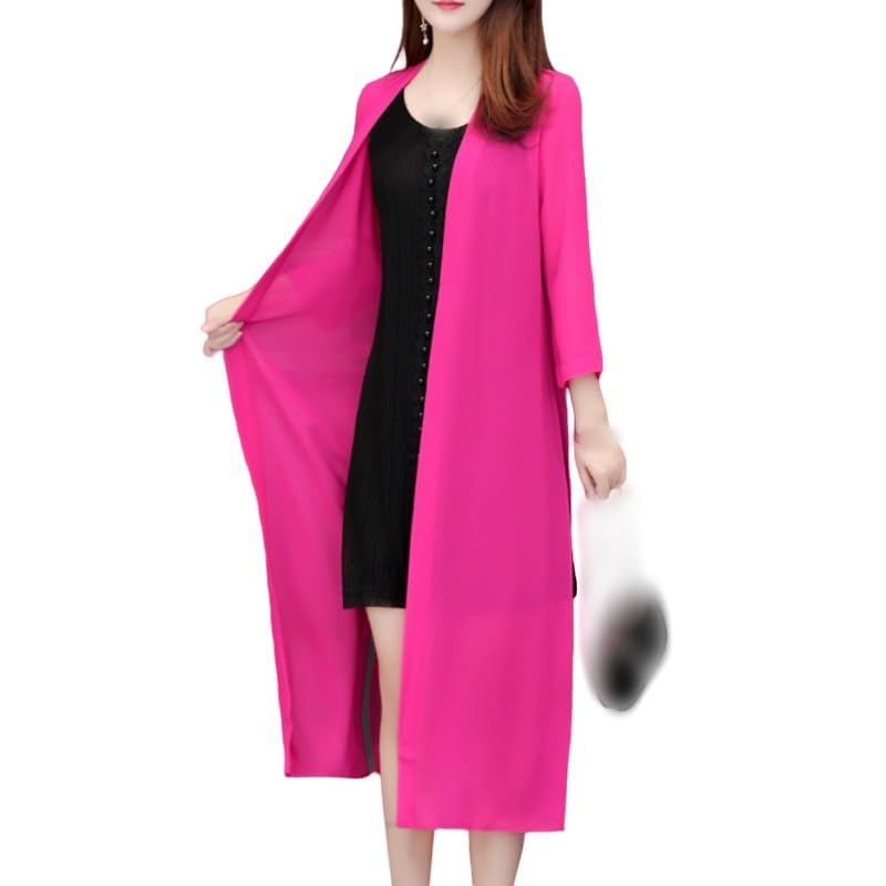 FWSHANGMAO Cardigan Mujer Playero Bohemio Cárdigan De Gasa Largo, Ligero Y Transparente para Mujer con Aberturas Laterales, Cárdigans Tipo Kimono De Manga 3/4, Ropa De Abrigo para La Playa Y Vacac