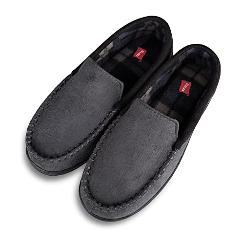 Hanes Boys Moccasin House Shoe With Indoor Outdoor Memory Foam Sole Fresh Iq Odor Protection Slipper, Grey Microsuede, Large Little Kid Us #TOP4