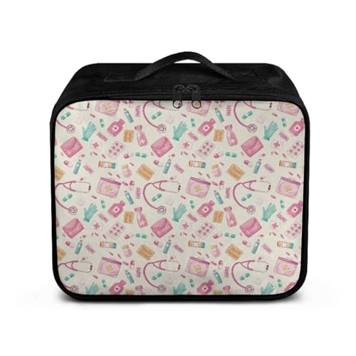 Image of Gomyblomy Pills Print First Aid Bag Empty Travel Emergency Kit Large Capacity Medicine Bags with Double Zippers Lightweight First Aid Box Storage Pouch for Indoors Outdoors