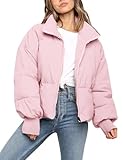 Winter Jackets for Women: Cropped puffer jacket womens is full zipper closure and stand-up collar design, ribbed knit cuff, bottom drawstring, solid color, short length, oversized style, long sleeve, 2 side zipper pockets for essential storage Womens...