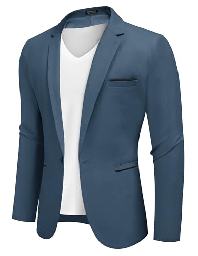 COOFANDY Men's Casual Blazers Sport Coats Slim Fit Cotton Sport Jackets 1 Button Lightweight Suit Jackets, Blue, Small