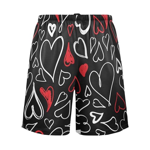 Fisyme Mens Pajama Shorts Heart Black Love Valentines Men Pj Lounge Sleep Shorts4