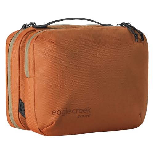 eagle creek Pack-It Trifold Toiletry Kit - Dopp Kit Toiletry Organizer with Padded Interior, Durable Hanging Hook & Large Compartments - Water Resistant & Washable - Mandarin