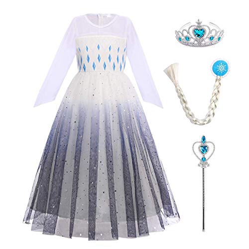 OBEEII Girls Princess Elsa Costumes Frozen 2 Carnival Dress+ Accessories Outfit Cosplay Halloween Christmas Party Fancy Dress Up Costume