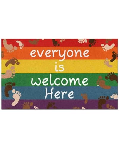 ���փ}�b�g �N�ł����} �����O�̃t�b�g�v�����g�̕��� 50×80cm doormat Everyone Is Welcome Footprint Equality Indoor And Outdoor